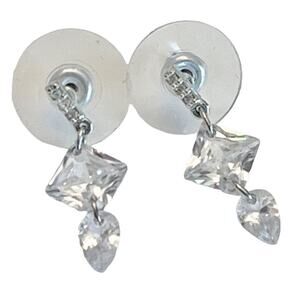 Crystal Glass Dangle Earrings Diamond Shape Teardrops 3/4” Rhinestone Posts New